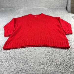 Aerie Oversized Chunky Knit Crewneck Sweater Red XS TP Pullover Cozy 3818